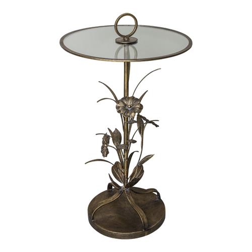 SIDE TABLE BRYZ GOLD WITH LEAVES AND GLASS TOP H73.5XD41