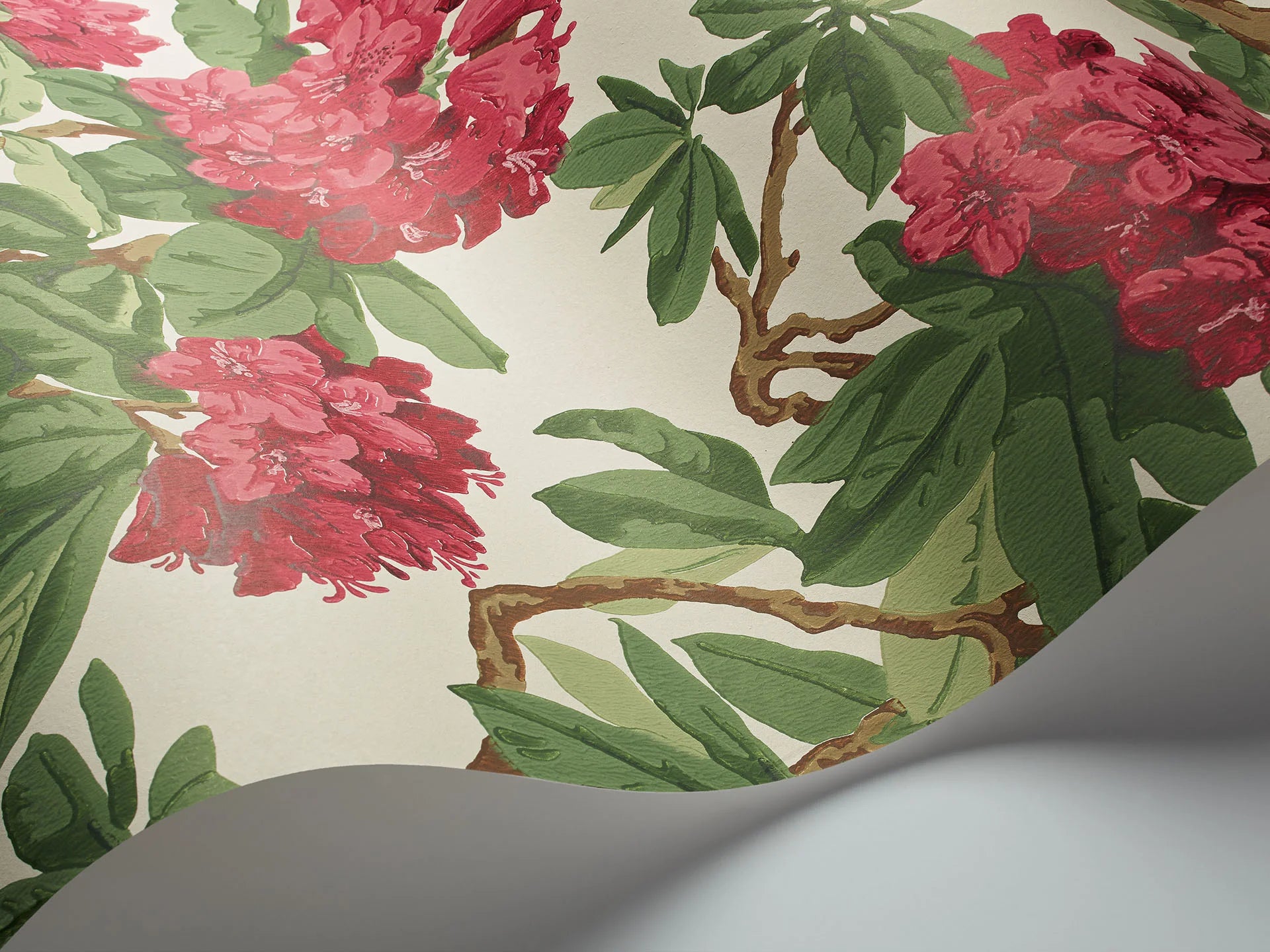 Cole & Son Folie Bourlie, Cerise, Leaf Green on White