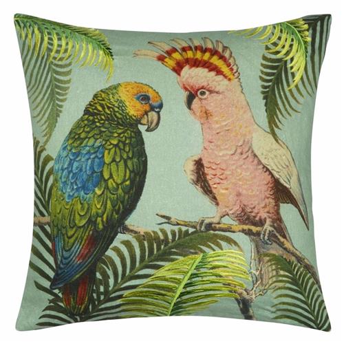 Sierkussen Parrot and Palm Azure 50X50cm