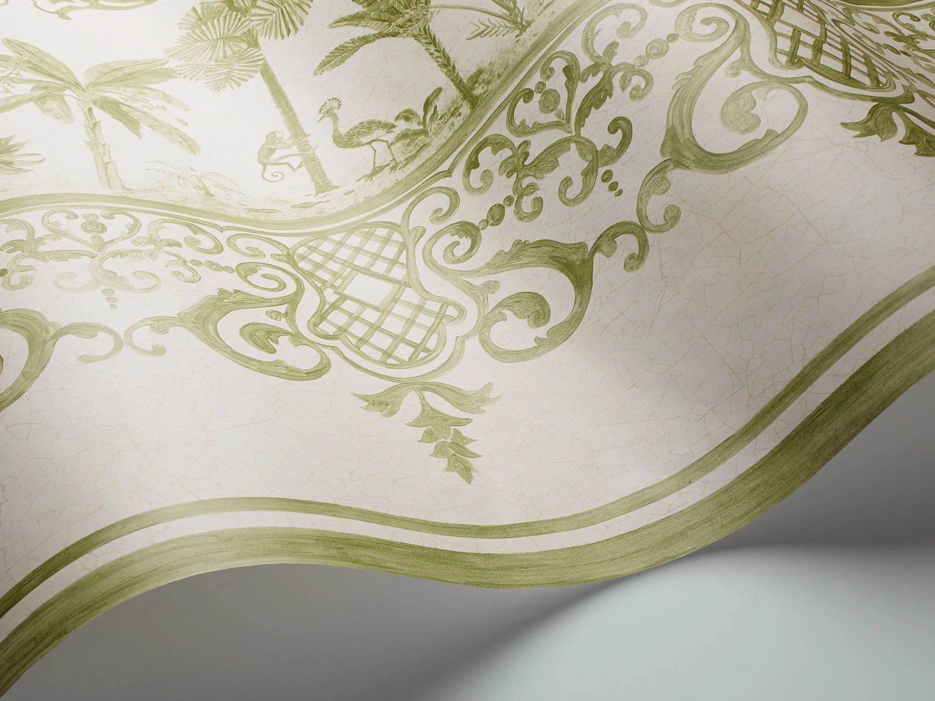 Cole & Son Folie Rousseau Border, Olive Green on Cream