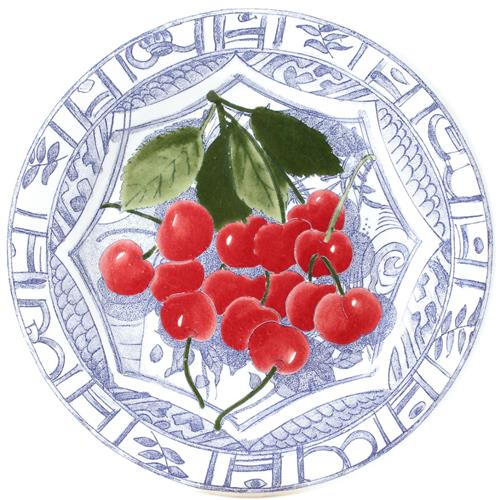 Gien Oiseau Bleu Fruits breakfast plate with cherries