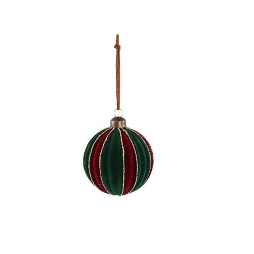 PTMD Kerstbal  Groen/rood gestreept D8cm