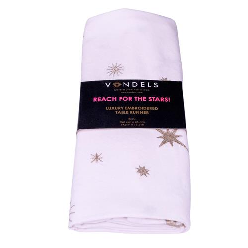 Table runner embroidered with stars silver/ecru 240x45cm