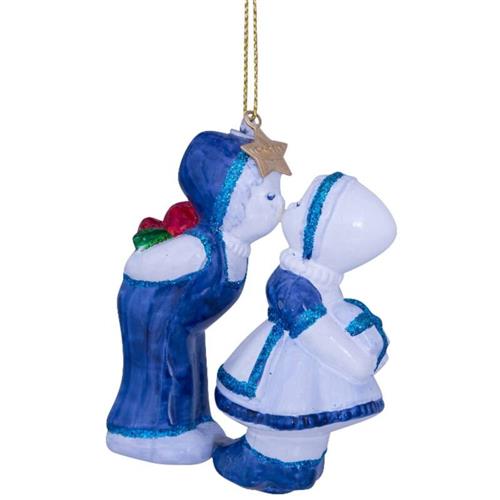Kersthanger Delft Blauw kus jongen meisje 10cm